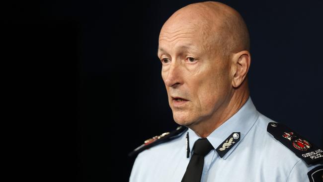 Qld Police Commissioner Steve Gollschewski pictured addressing the media as Taskforce Guardian marks the 100th deployment, Brisbane 15th October 2024.