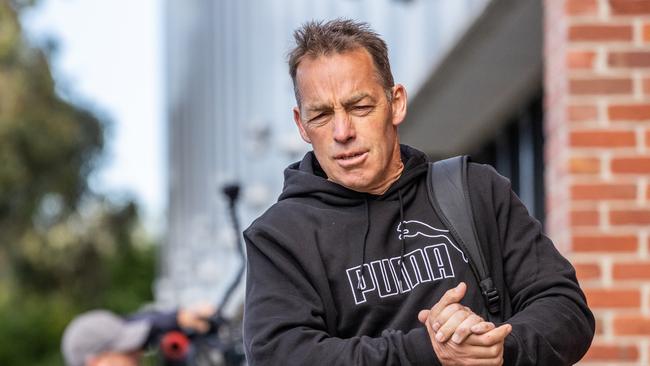 Alastair Clarkson arrives to work on the first day of coaching at North Melbourne. Picture: Jake Nowakowski