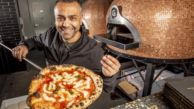 Gradi 400 founder and chef Johnny Di Francesco with one of the award winning pizzas on the menu at Mornington. Picture: Tim Carrafa