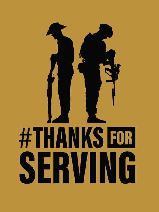 Thanks For Serving: Logos for the #ThanksForServing campaign, to launch across News Corp mastheads from October 14 2018. Preferred option is horizontal writing however vertical an option if column space is an issue. Design files, should artists need to adjust, available from  Justin Lees (News360), Lesley Hunter Nolan (Qld), Rohan Sullivan (NSW), Jo Schulz (Vic), Paul Ashenden (SA) and Damian Bester (Tas).Picture: Supplied