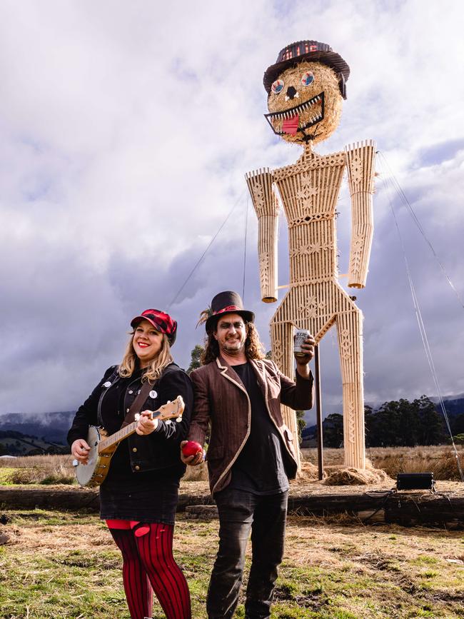 Musician Teresa Dixon and Marcus Gibbon the Creator of Big Willie the Burning Man at Willie Smiths, Huon Valley. Picture: Linda Higginson