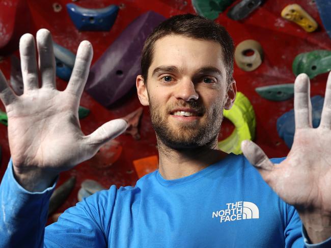 EMBARGOED FOR DAILY TELEGRAPH DO NOT USE WITHOUT TALKING TO SYDNEY PIC DESKPictured at Sydney Indoor Climbing Gym at Villawood is Australia's Olympic Sport Climbing representative Tom O'Halloran ahead of his departure to the Olympic Games inTokyo.Picture: Richard Dobson