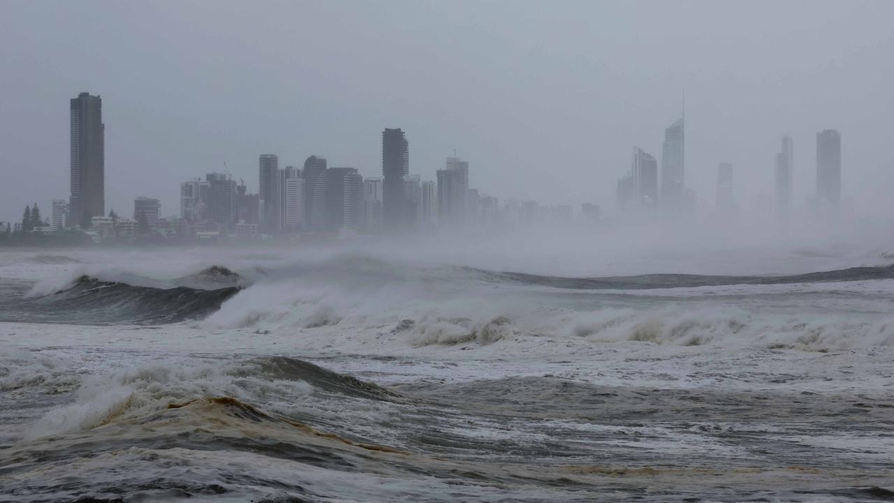 Huge waves have formed off the Gold Coast ahead of Cyclone Alfred’s arrival. Picture: NewsWire/Tertius Pickard