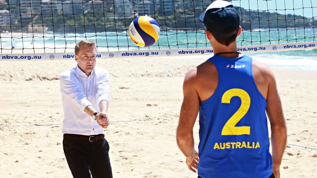 Manly MP James Griffin at Manly for the 2017 launch of VolleyFest beach volleyball contest. Adam Yip/ Manly Daily