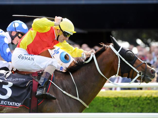 Photographs: Simon Bullard. Race 5 ARROWFIELD 3YO SPRINT (3YO SET WEIGHTS) - 1200m Winner 'Delectation' ridden by Hugh Bowman.