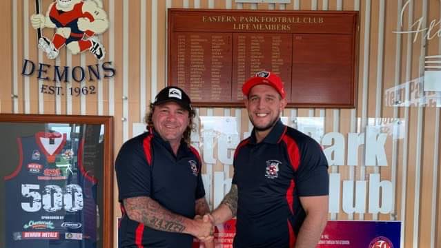 Chris Knapp (right) has been dominant since joining the RFL from Eastern Park. Picture: Eastern Park Football Club