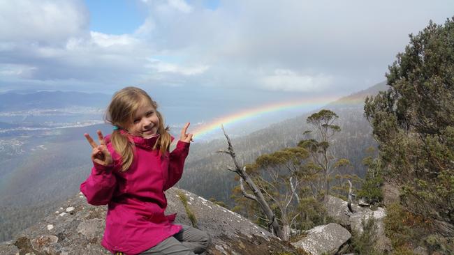 Nelly Brett on kunanyi/Mount Wellington during her journey of climbing all the 158 Tasmanian Abel mountains. Nelly Brett completed all 158 Tasmanian Abel mountains at age 17 years 11 months and 4 days old over an almost 10 year period. Picture: Gavin Brett