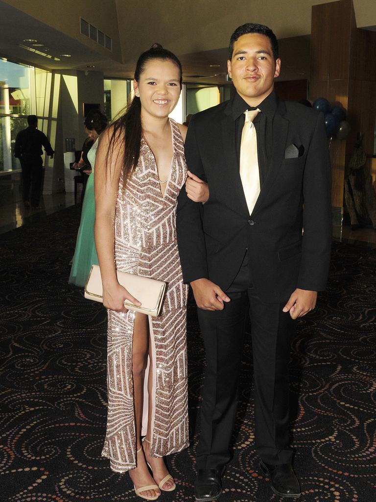 Kitisha Hayes-Clarke and Toi Ford at the 2014 Centralian Senior College College formal. Picture: JUSTIN BRIERTY / NT NEWS