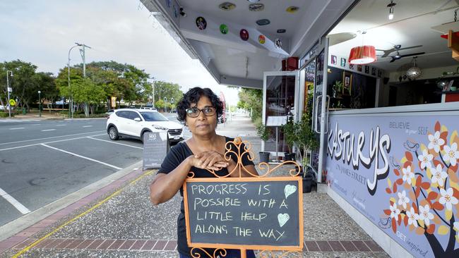 Vanitha Lang is the owner of Kasturys, in James Street, Beenleigh. Her business struggling because the road is now a dead end. Picture: Renae Droop