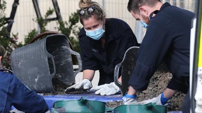 Police investigating the death of Stockton man Graham Cameron at the burnt out home. Picture by Peter Lorimer.