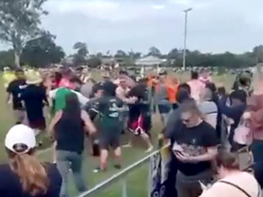 The shocking brawl at a junior rugby league game. Picture: Supplied