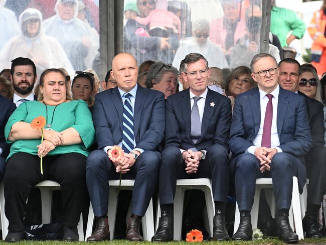 Opposition Leader Peter Dutton, NSW Premier Dominic Perrottet and Mr Albanese attended the ceremony in Coogee. Picture: NCA NewsWire / Jeremy Piper