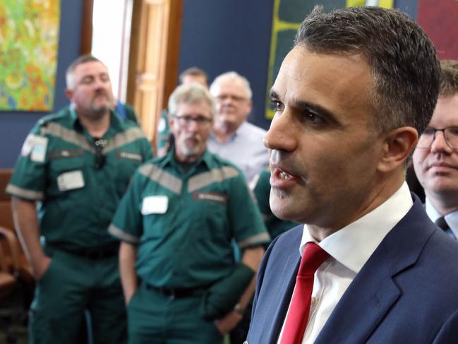 Labor Leader Peter Malinauskas hosted ambulance officers and health workers at Parliament House ahead of his Budget Reply speech. Later, AEU secretary, Phil Palmer and other Ambulance Officers, listened to the Budget Reply, from the Strangers Gallery. 24 June 2021. Picture Dean Martin