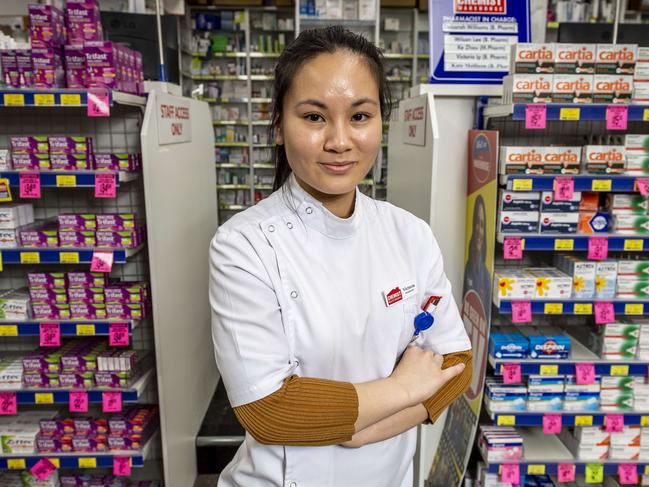 CHEMISTS have been given the green light to administer the coronavirus vaccine in Victoria. Pharmacist Victoria Ip at Chemist Warehouse, Eltham. Picture: Jake Nowakowski.