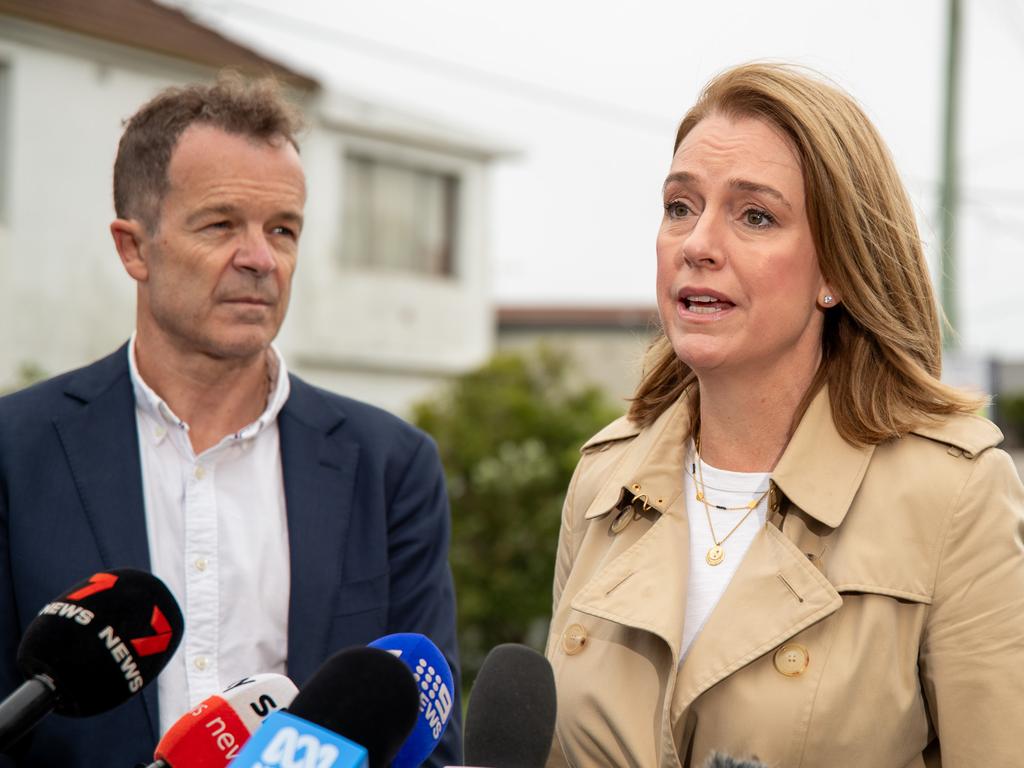 NSW Opposition Leader Mark Speakman and Shadow NSW Health Minister Kellie Sloane at Dover Heights this morning. Picture: Thomas Lisson