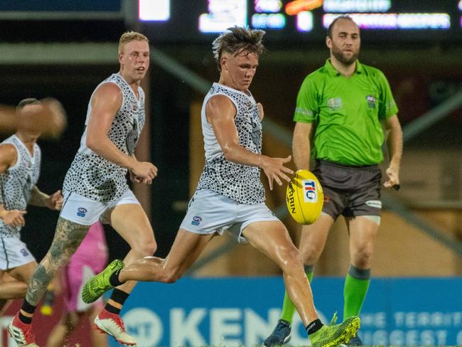 Palmerston Magpie Jonty Patrick's leg speed and disposal skills have made him the Round 13 nomination for the NT News Rising Star. Picture: AARON BLACK/AFLNT MEDIA