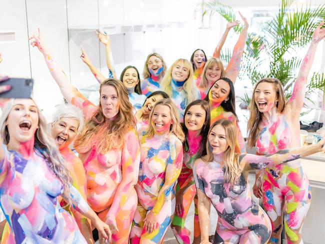 Naked painted ladies at Sophie Tea's new studio in Manly. Picture: James Mills.