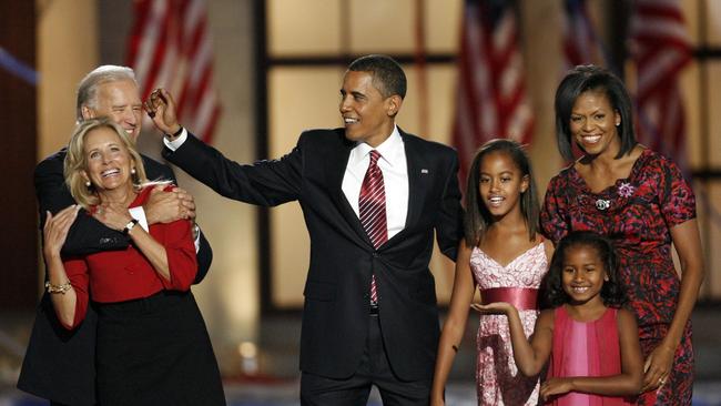 U.S. senators running together on the national ticket, Joe Biden and Barack Obama. Picture: AP Photo/Vernon Bryant