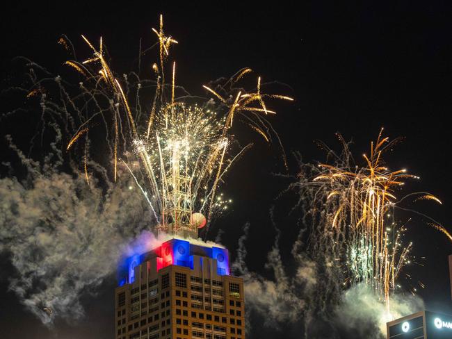 2025 New Year’s Eve fireworks From Southbank looking over the Melbourne CBD. Picture: Jason Edwards