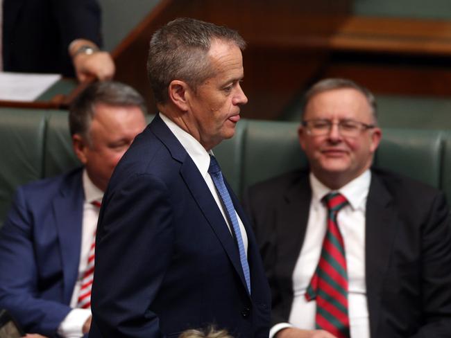 Bill gives Alb0 the raspberry....Bill Shorten walks past Anthony Albanese during Question Time in the House of Representatives. Question Time in the House of Representatives in Parliament House in Canberra.Picture Gary Ramage