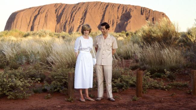 Procduers of The Crown recreated Charles and Diana’s 1983 visit to Uluru by shooting in the Spanish desert. Picture: Tim Graham Photo Library via Getty Images