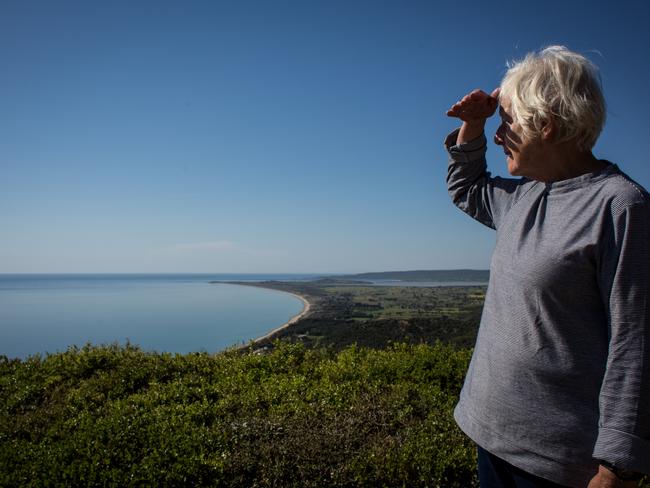 Mary Rogers, from Melbourne, at the Nek on the Gallipoli peninsula. Picture: Frank Bessiere/News Corp Australia