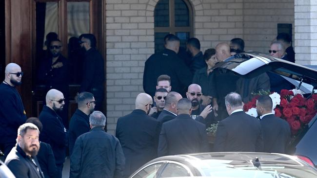 Alen Moradian’s casket is taken into the Greenfield Park church on Wednesday.