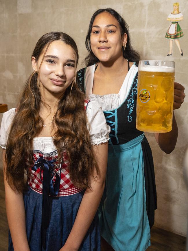 The Brewhouse staff Eva Biernoff (left) and Yvette Aliakbari at Oktoberfest, Saturday, October 22, 2022. Picture: Kevin Farmer