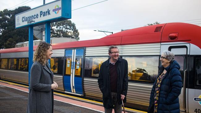 Then Labor Candidate for Elder Nadia Clancy at the Clarence Park train station. Picture: Supplied