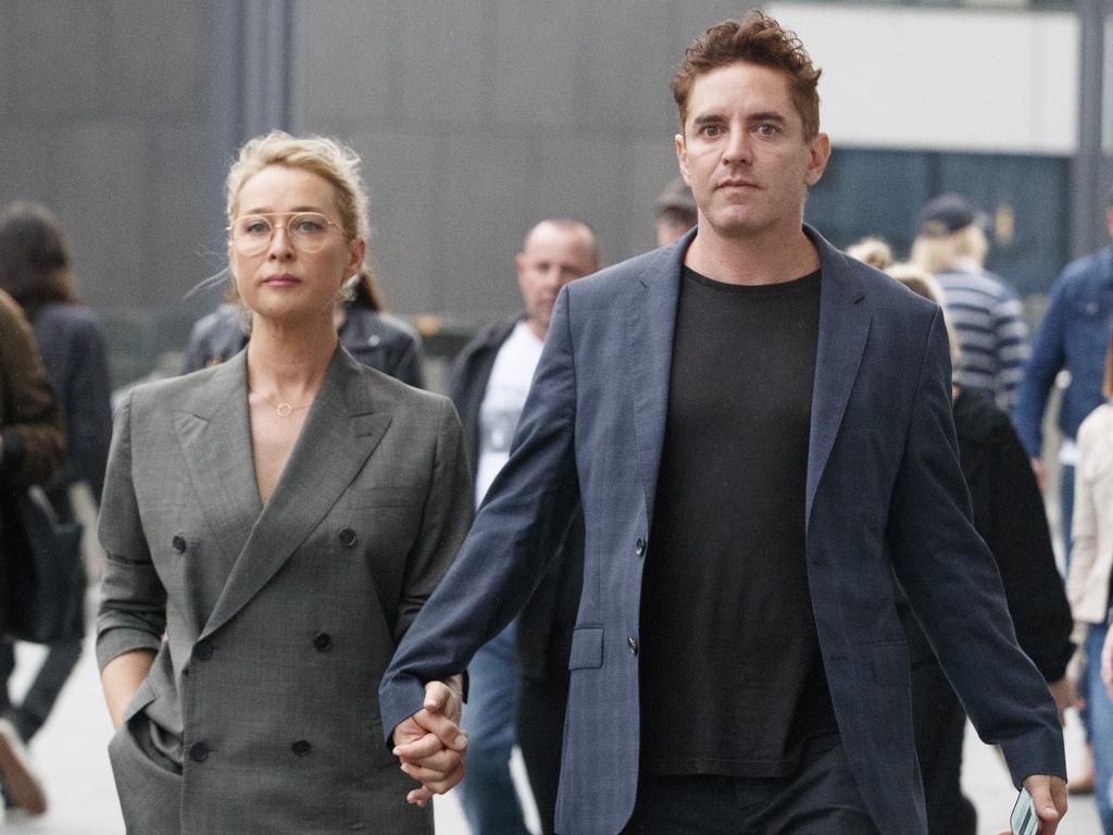 Asher Keddie and husband Vincent Fantauzzo outside the arena. Picture: David Geraghty