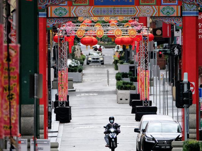 Melbourne’s Chinatown is deserted on Sunday during lockdown. Picture: NCA NewsWire / Luis Ascui