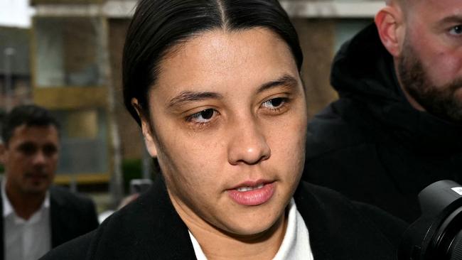 TOPSHOT - Chelsea's Australian striker Sam Kerr arrives at Kingston Crown Court in south London on February 11, 2025. Prosecutors in the trial of Kerr, who called a police officer "stupid and white", have asked the jury if perceptions would be different had she said "stupid and black". The Australia captain is on trial charged with causing racially aggravated harassment, which she denies, to police constable Stephen Lovell during an incident in southwest London in the early hours of January 30, 2023. (Photo by JUSTIN TALLIS / AFP)