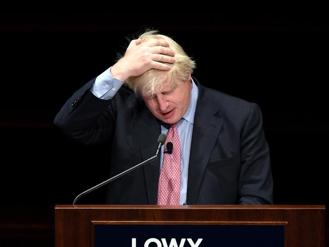 UK Foreign Secretary Boris Johnson delivers the 2017 Lowy Lecture, at Sydney Town Hall, in Sydney, Thursday, July 27, 2017. UK Foreign Secretary Boris Johnson is in Sydney to attend AUKMIN, the annual meeting of UK and Australian Foreign and Defence Ministers. (AAP Image/Dan Himbrechts) NO ARCHIVING