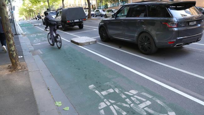 Melbourne bike lane on Exhibition St in the CBD. Picture: David Crosling