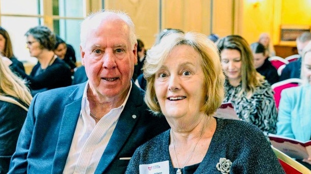 Allana Wilson with husband Alan. Make a Wish volunteer and Tasmanian Volunteer of the Year for 2024 winner Allana Wilson is being remembered after losing her battle with MND. Facebook/Make a Wish