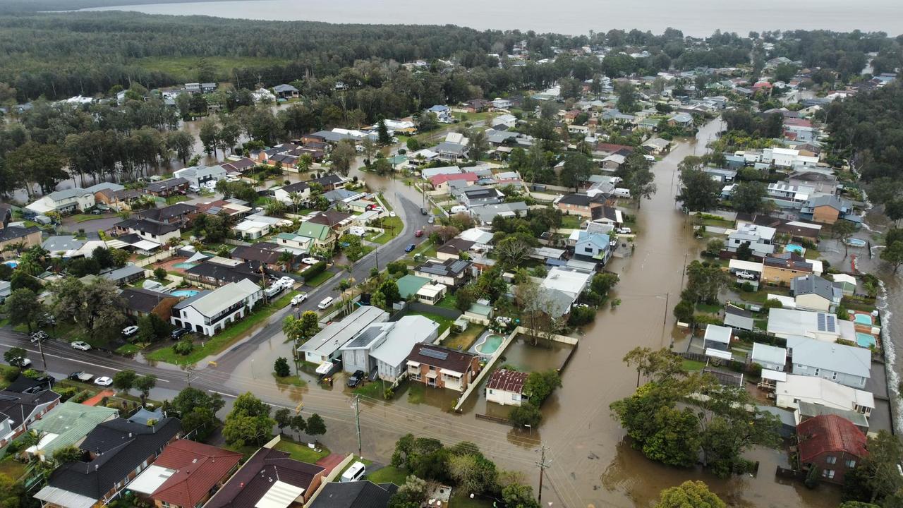 Drone images taken at Chittaway Bay reveal extent of flooding on July 5. Picture: Shannon Schloff