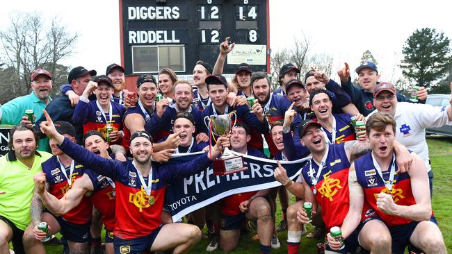 Diggers Rest celebrates last season’s premiership triumph. Picture: Josie Hayden