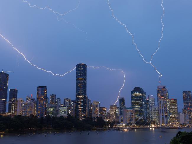 A storm pictured moving through Brisbane. Picture: Josh Woning