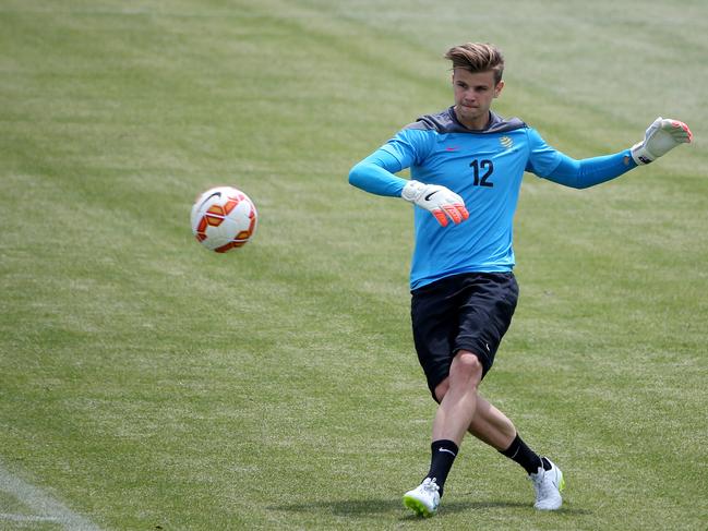 Socceroos training at Lakeside oval, South Melbourne Australia. 5th January. Australia's Mitch Langerak during a light training session.Picture : George Salpigtidis