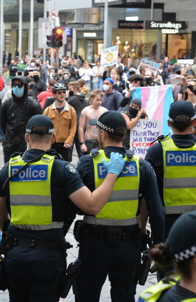 The large group marched through several city streets. Picture: Josie Hayden