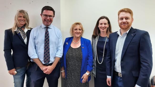 AgForce Central Queensland regional manager Sara Cue, Agriculture Minister David Littleproud, Member for Capricornia Michelle Landry, Kelly Newton and Keppel Brand director Mark Davie. Picture: Contributed