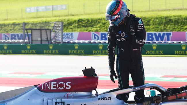 George Russell ponders what might have been after crashing out of qualifying. Picture: Getty Images