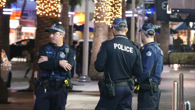 Police on patrol in Surfers Paradise. Picture Glenn Hampson.