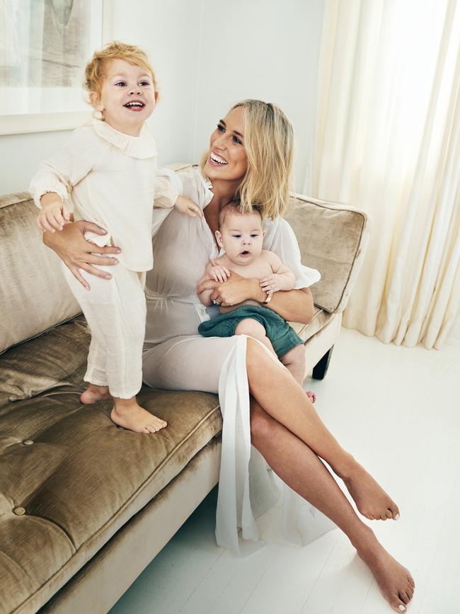 Phoebe Burgess with children Poppy and Billy. Picture: Steven Chee for Stellar.