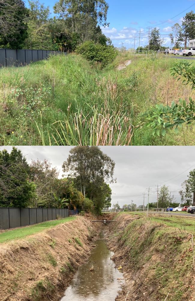 A section of Coraki Town Drain, close to the Coraki temporary housing village, showing the improvements made to the system.