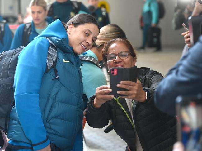 Sam Kerr- The Matildas leave the hotel for the airport after last night win against Denmark .Picture: Jeremy Piper