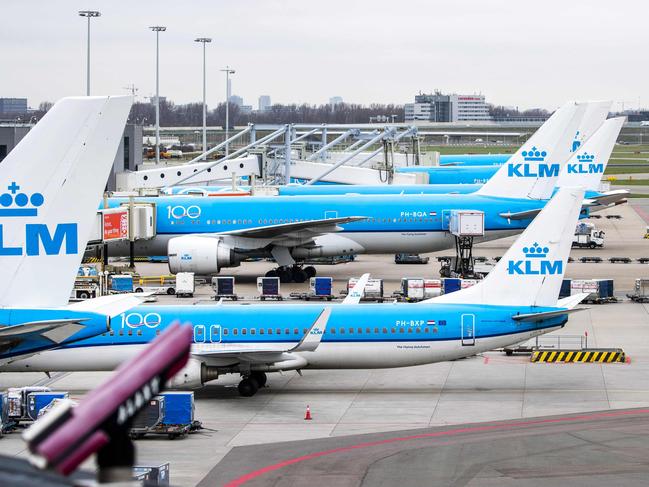 Dutch airline KLM planes on the tarmac of the Schiphol Airport, in the outskirts of Amsterdam. Picture: AFP