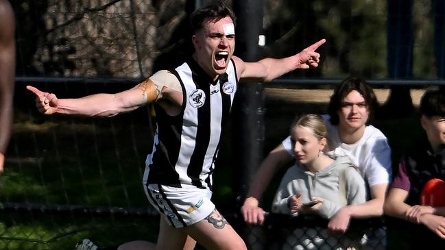 WRFL: Parkside’s Jackson Barrett celebrates a goal. Picture: Andy Brownbill