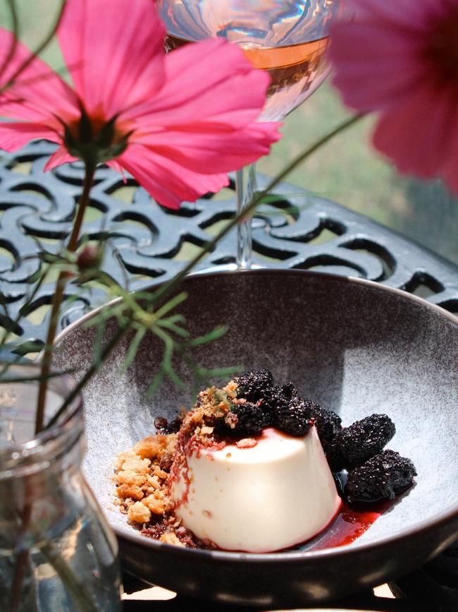 Honey panna cotta with blackberries at Hays Street Bar and Kitchen, Goolwa, Adelaide. Picture: Supplied