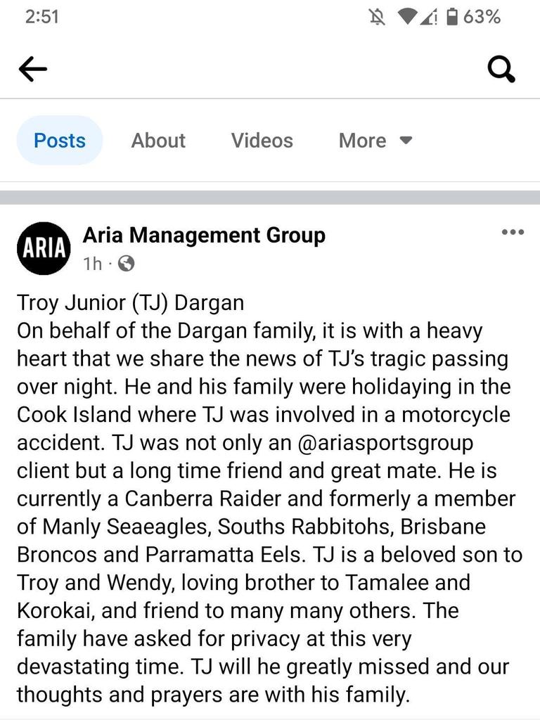 Statement released by Troy Dargan's management